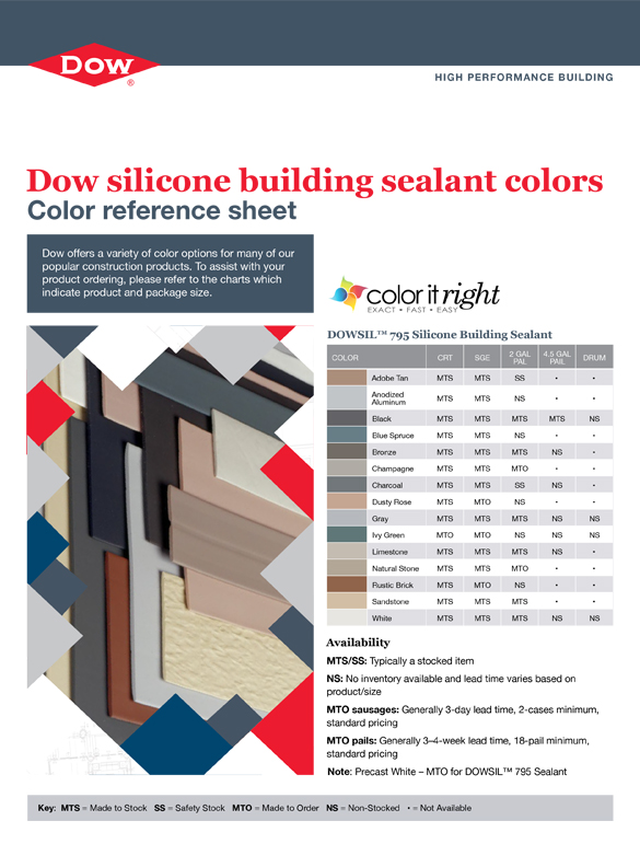 DOWSIL™ Brand Silicone Building Sealant Colors - Front